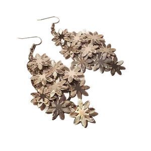 Silver Alloy Layered Flower Dangle Earrings